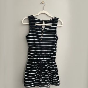 Black and White Striped Romper with pockets